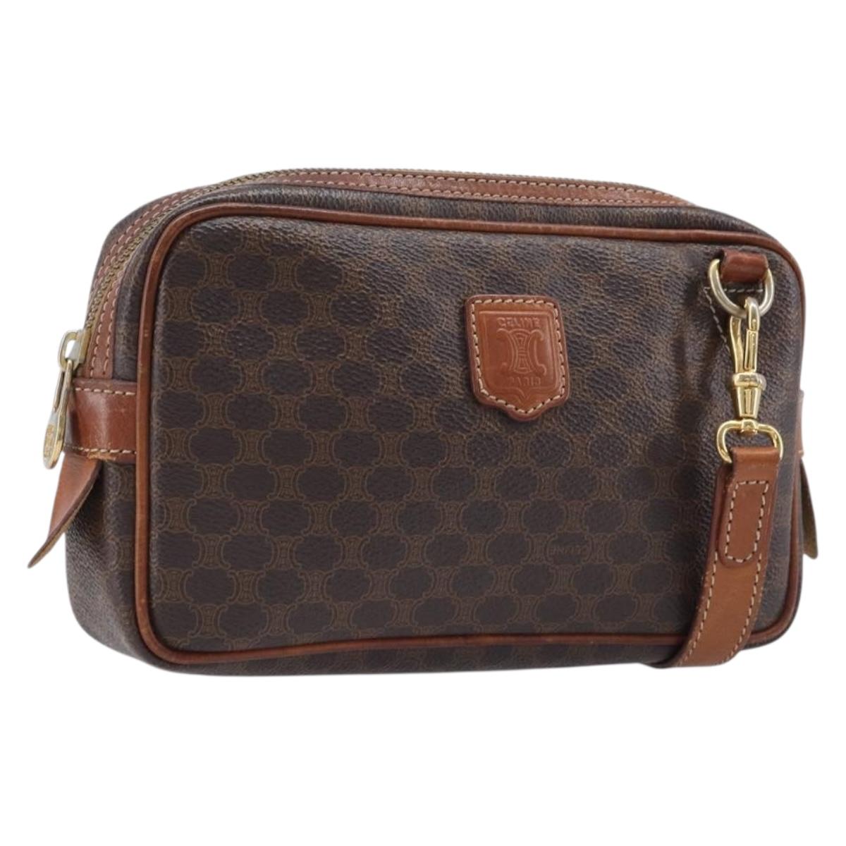 CELINE Macadam Canvas Shoulder Bag PVC Leather Brown Gold Auth ka7203