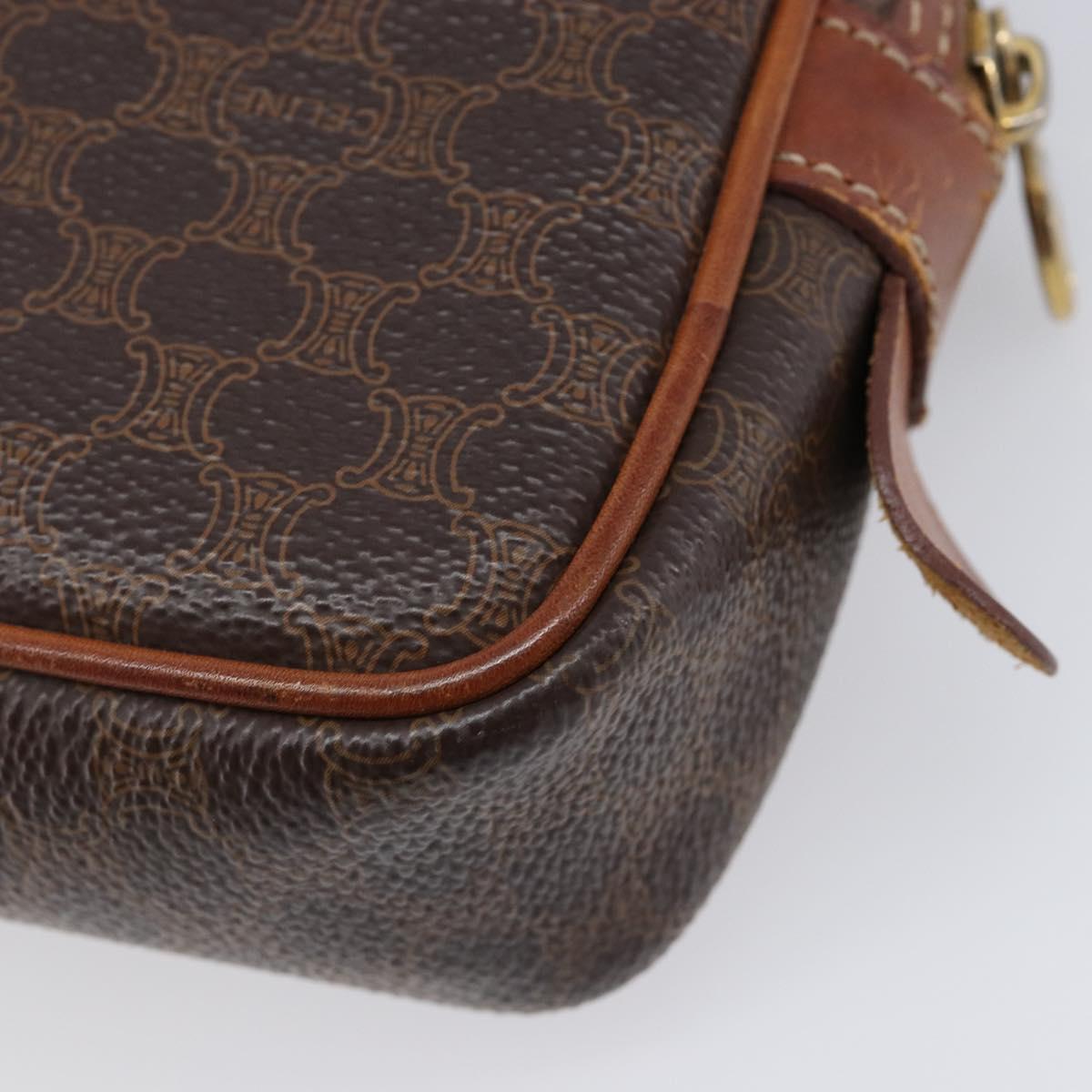 CELINE Macadam Canvas Shoulder Bag PVC Leather Brown Gold Auth ka7203