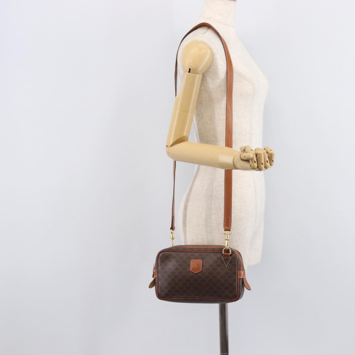 CELINE Macadam Canvas Shoulder Bag PVC Leather Brown Gold Auth ka7203