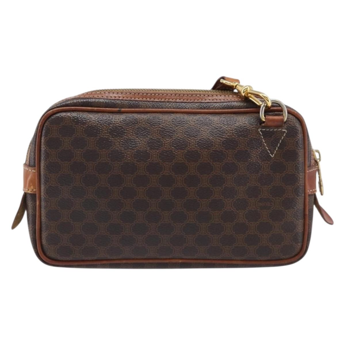 CELINE Macadam Canvas Shoulder Bag PVC Leather Brown Gold Auth ka7203
