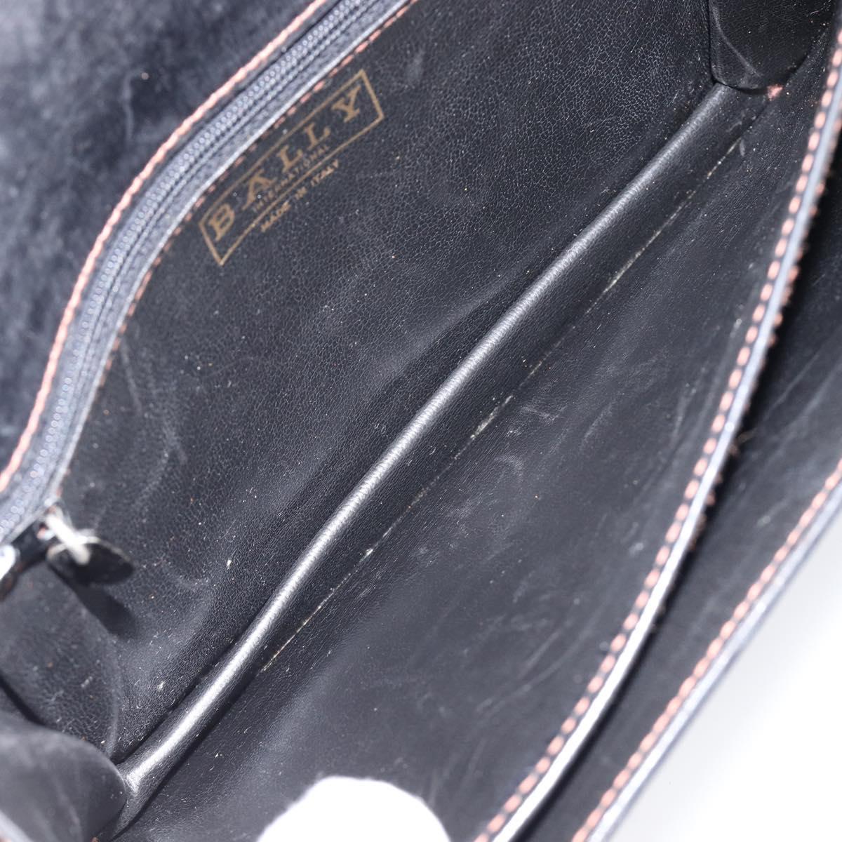 Bally Clutch Bag Leather Black Silver Auth ka7205