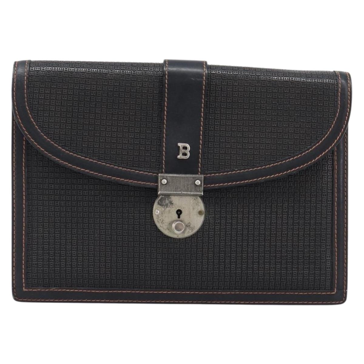 Bally Clutch Bag Leather Black Silver Auth ka7205