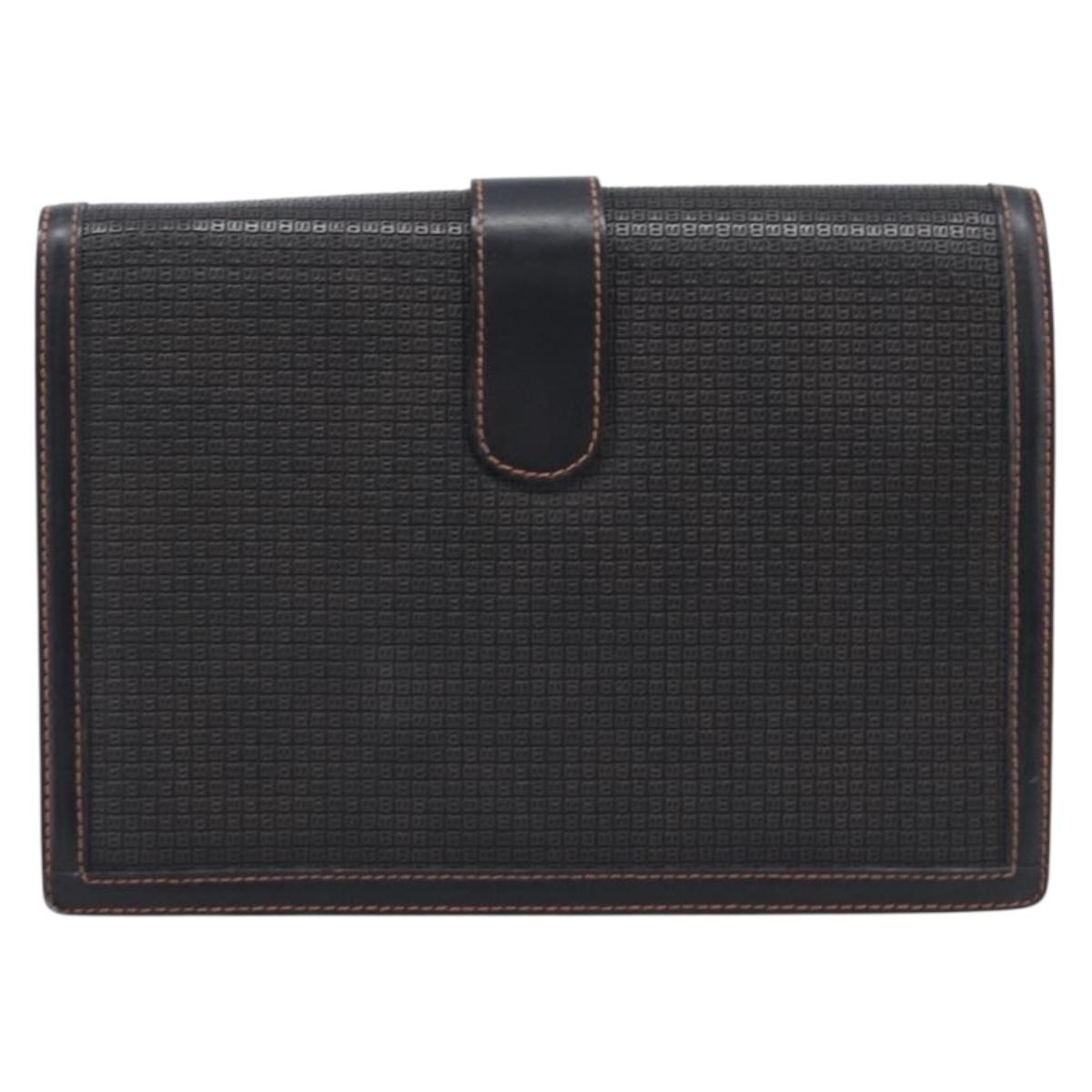 Bally Clutch Bag Leather Black Silver Auth ka7205