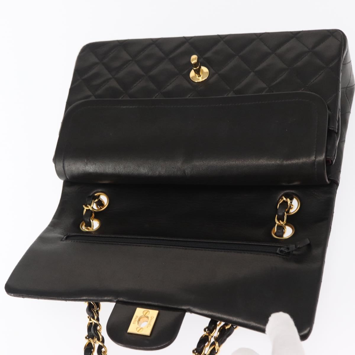 CHANEL Matelasse 25 Double Flap Chain Shoulder Bag Lamb Skin Gold CC Auth ka720SV