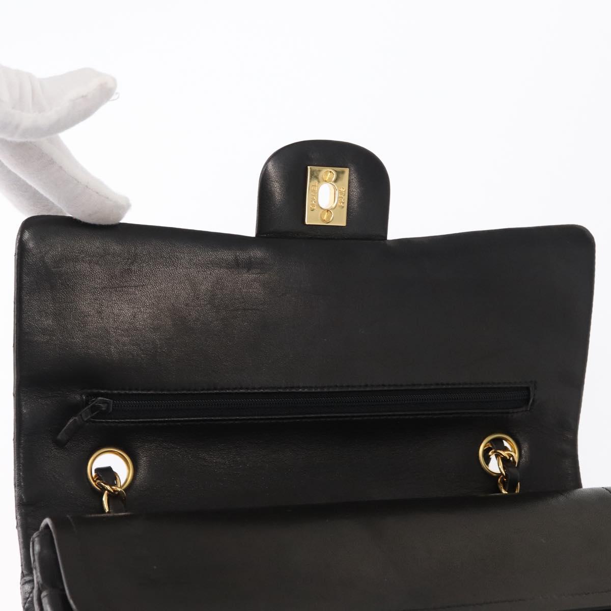 CHANEL Matelasse 25 Double Flap Chain Shoulder Bag Lamb Skin Gold CC Auth ka720SV