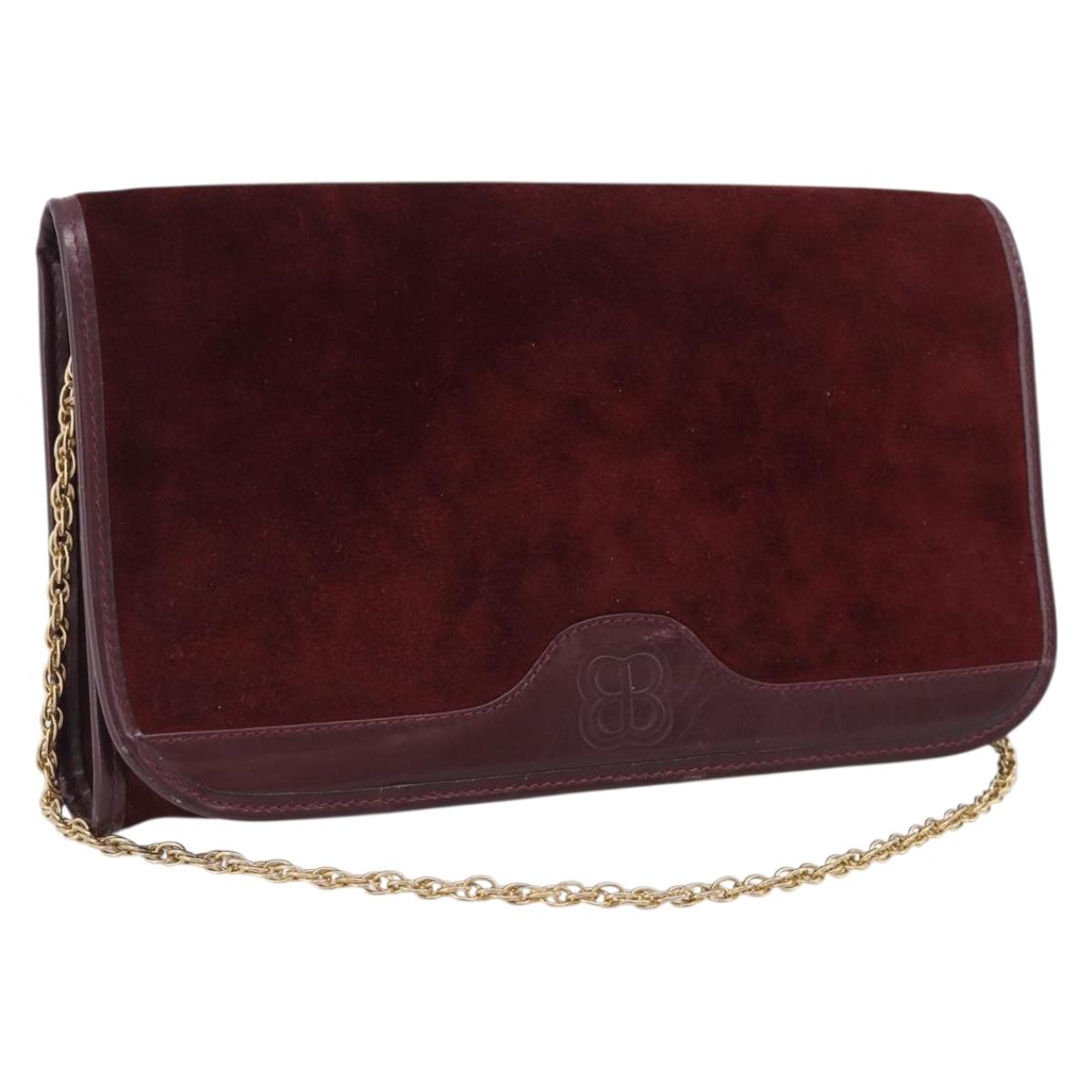 Balenciaga Chain Shoulder Bag Suede Bordeaux Gold Auth ka7213