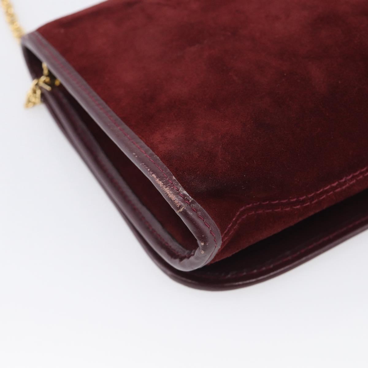 Balenciaga Chain Shoulder Bag Suede Bordeaux Gold Auth ka7213