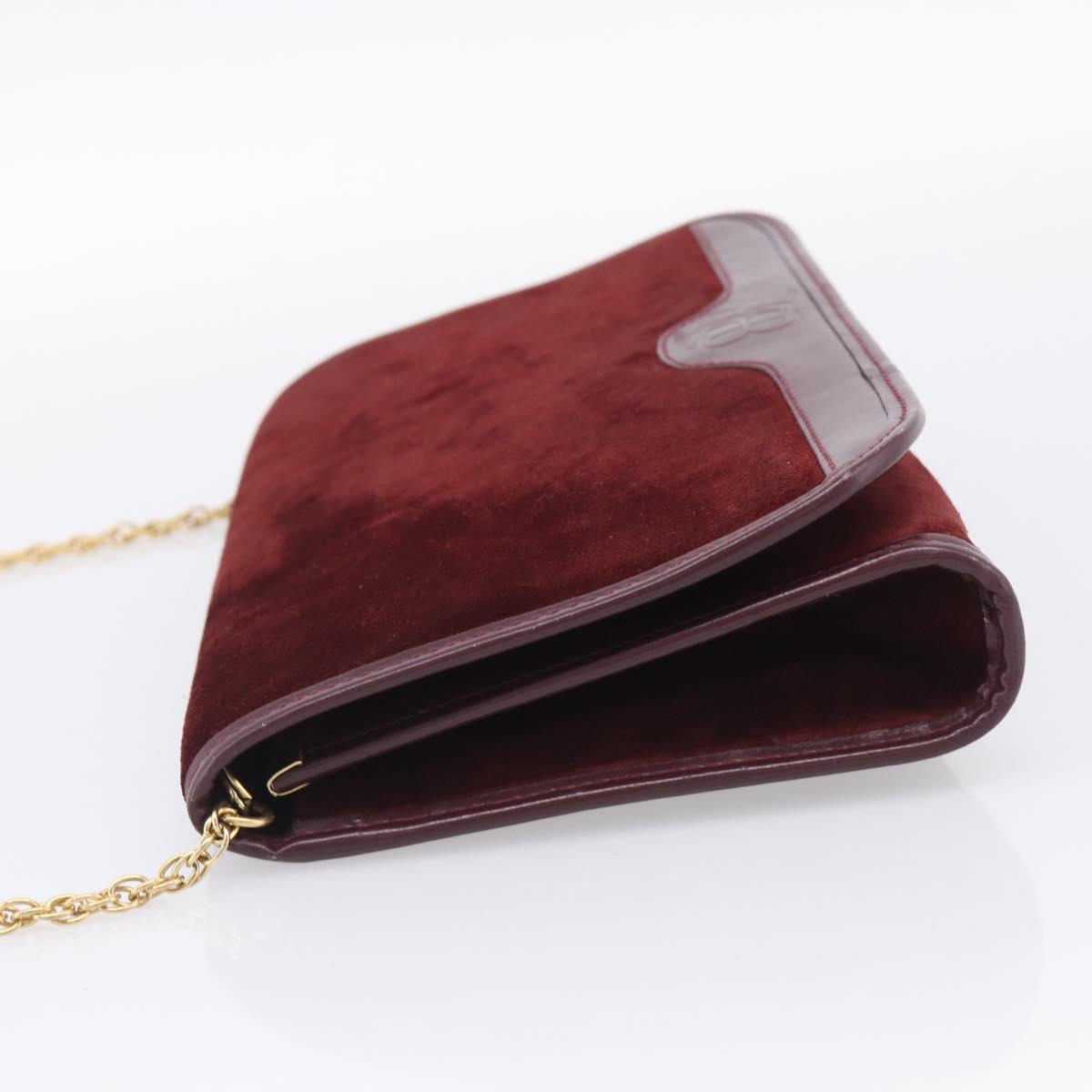 Balenciaga Chain Shoulder Bag Suede Bordeaux Gold Auth ka7213