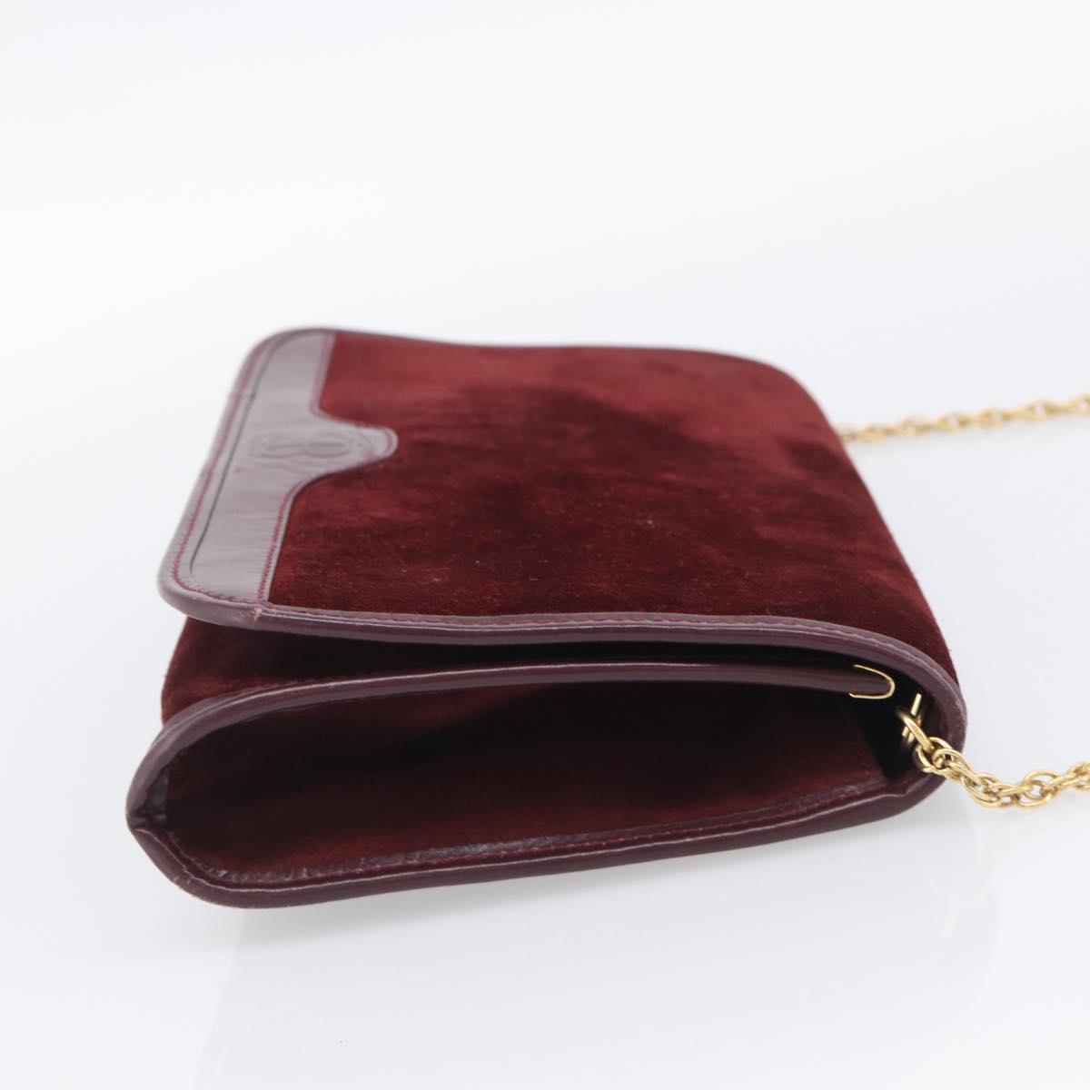 Balenciaga Chain Shoulder Bag Suede Bordeaux Gold Auth ka7213