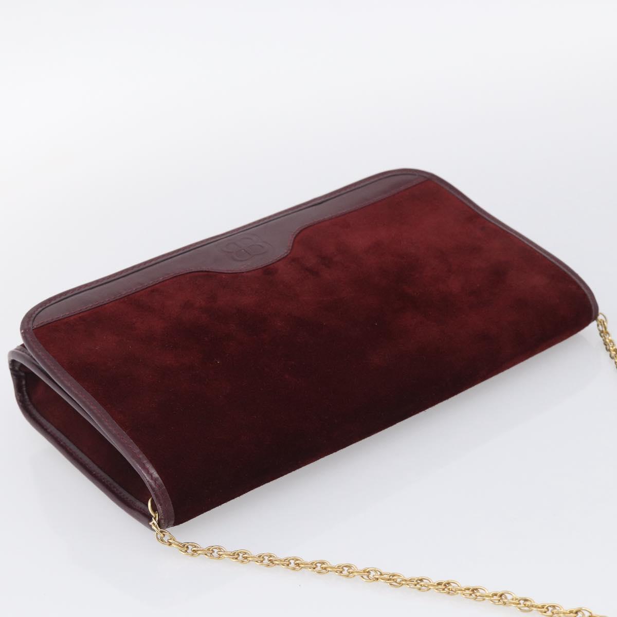 Balenciaga Chain Shoulder Bag Suede Bordeaux Gold Auth ka7213