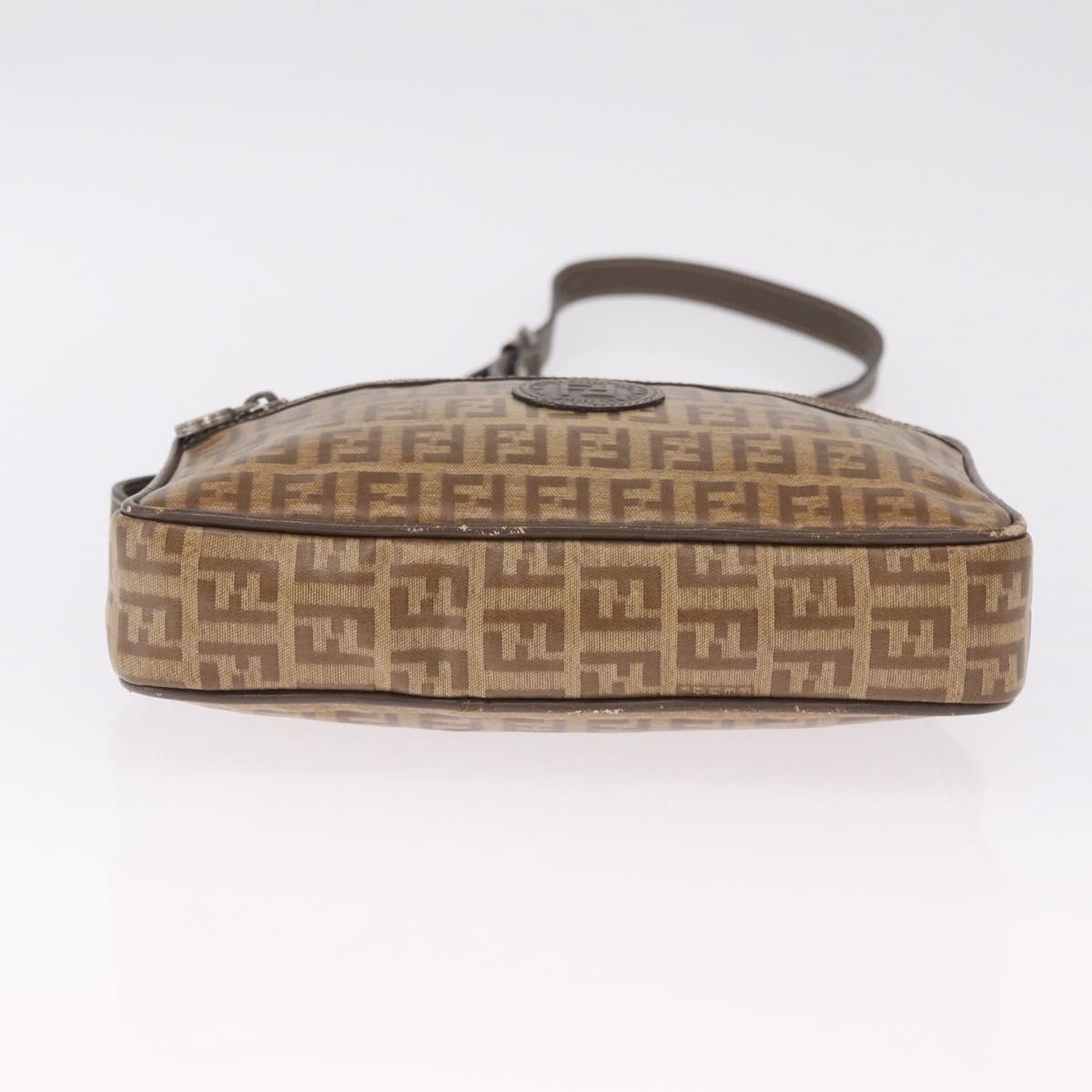 FENDI Zucchino Canvas Shoulder Bag Coated Canvas Brown Silver Auth ka7215