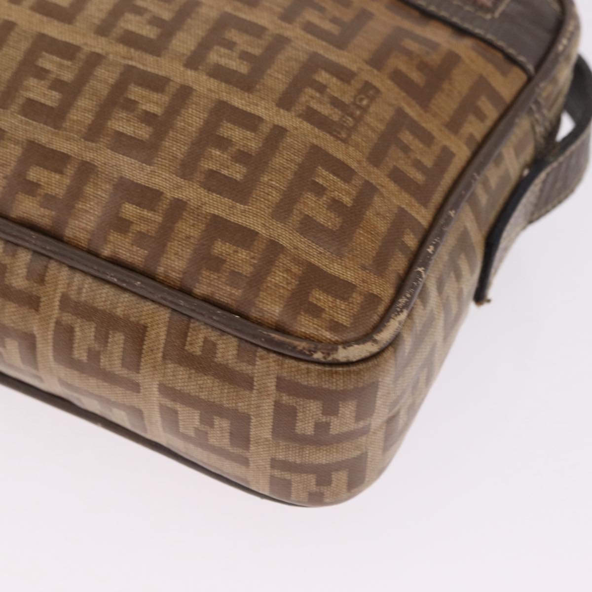 FENDI Zucchino Canvas Shoulder Bag Coated Canvas Brown Silver Auth ka7215
