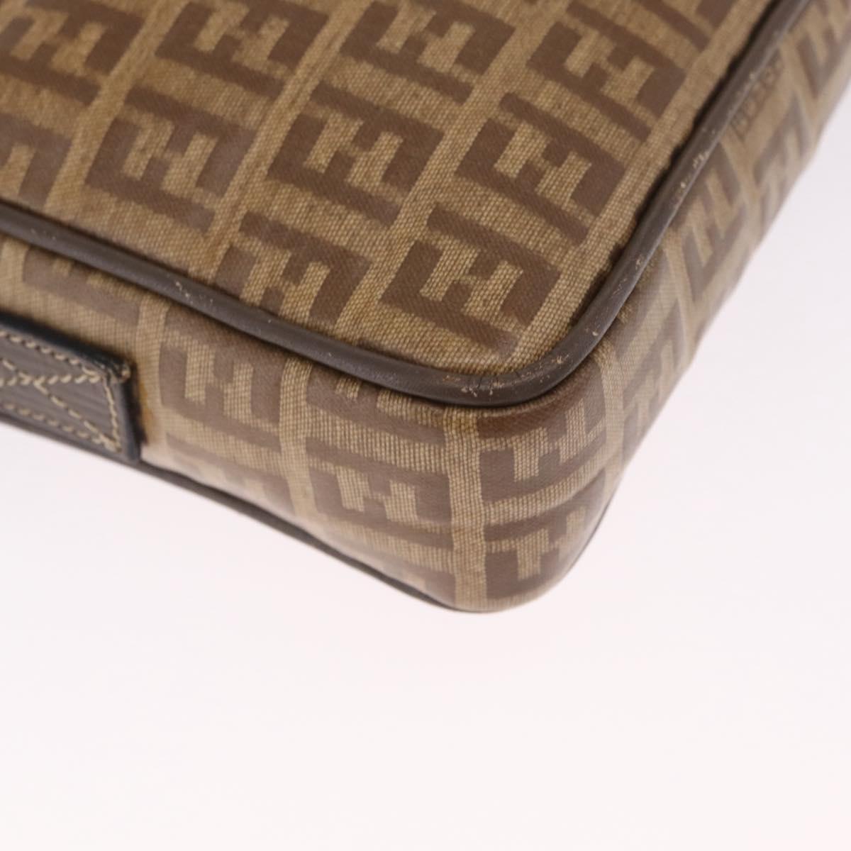 FENDI Zucchino Canvas Shoulder Bag Coated Canvas Brown Silver Auth ka7215