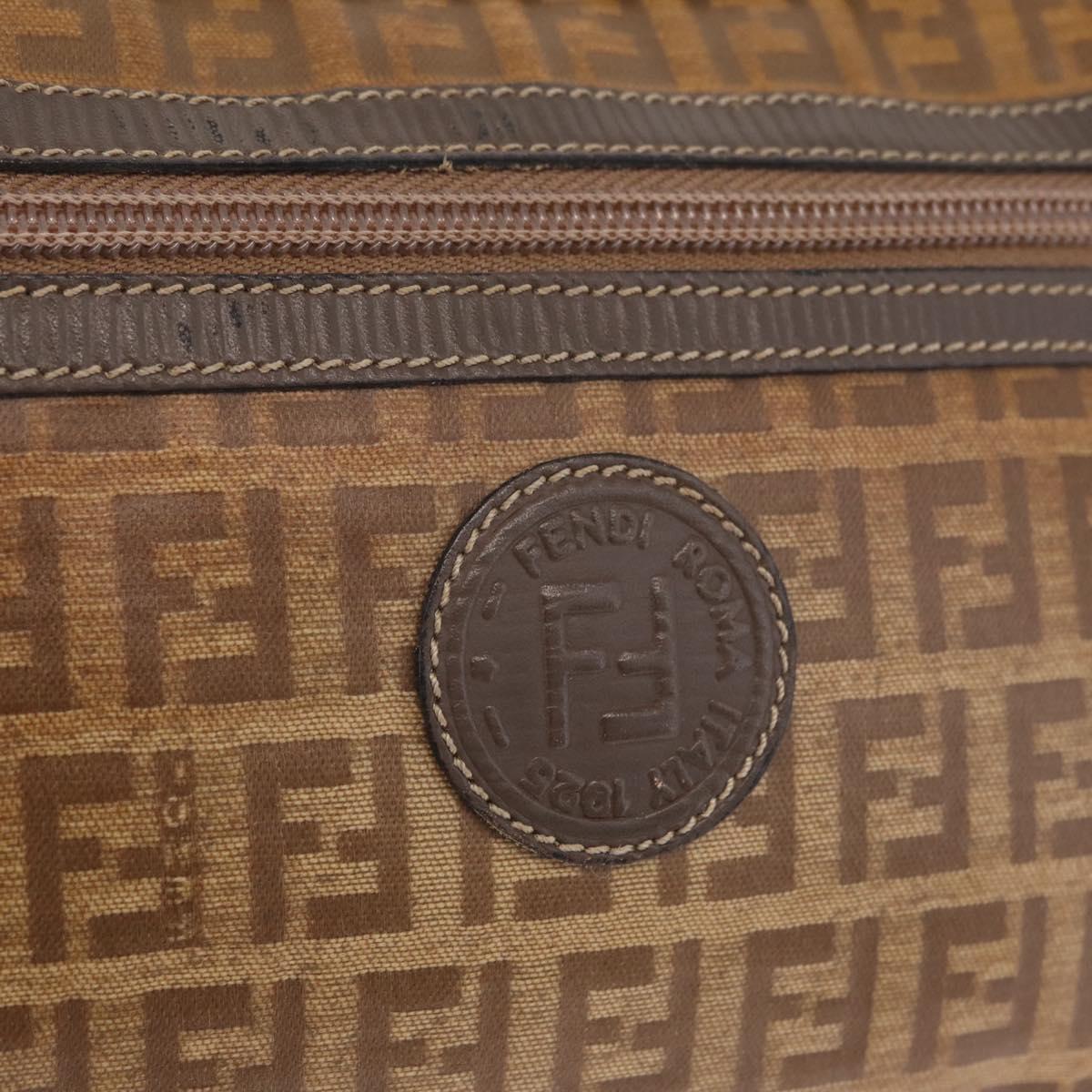 FENDI Zucchino Canvas Shoulder Bag Coated Canvas Brown Silver Auth ka7215