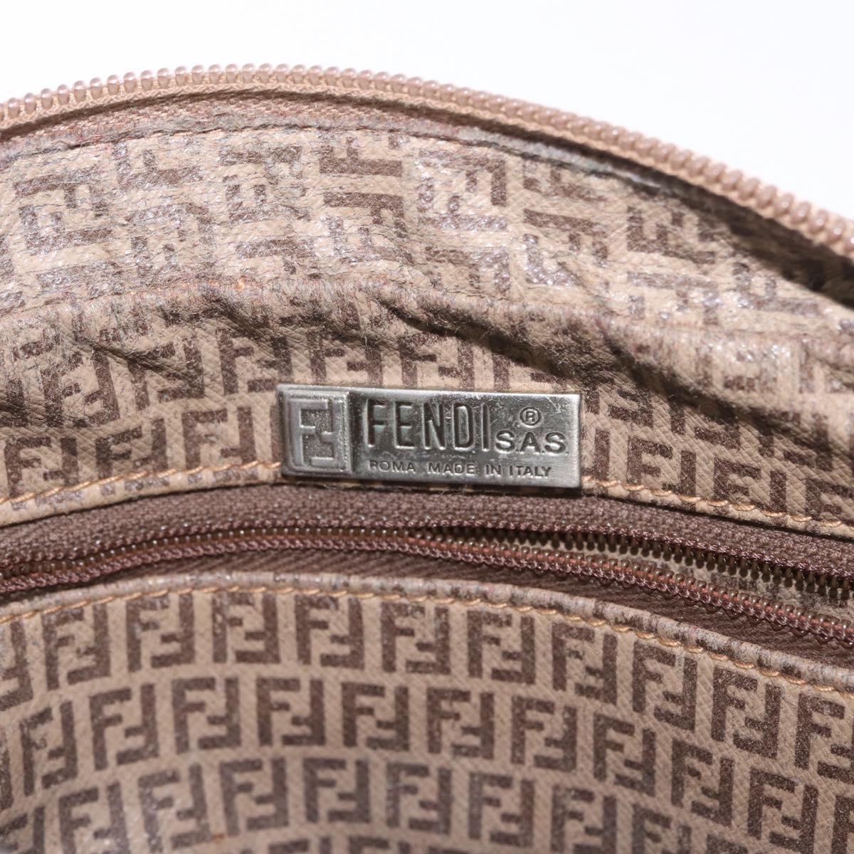 FENDI Zucchino Canvas Shoulder Bag Coated Canvas Brown Silver Auth ka7215