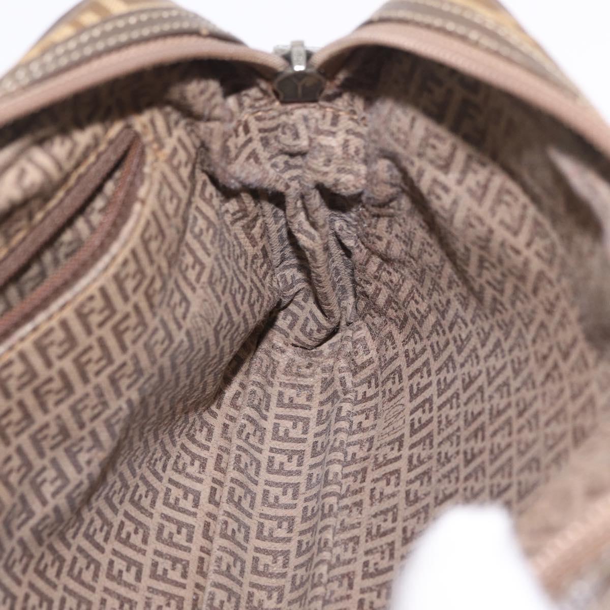 FENDI Zucchino Canvas Shoulder Bag Coated Canvas Brown Silver Auth ka7215