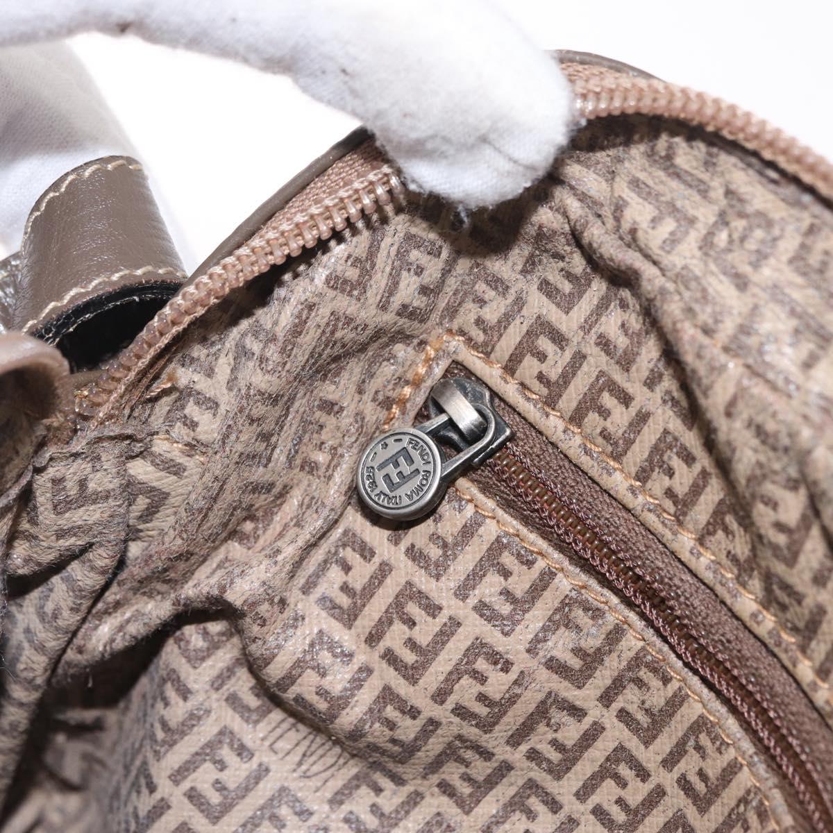 FENDI Zucchino Canvas Shoulder Bag Coated Canvas Brown Silver Auth ka7215
