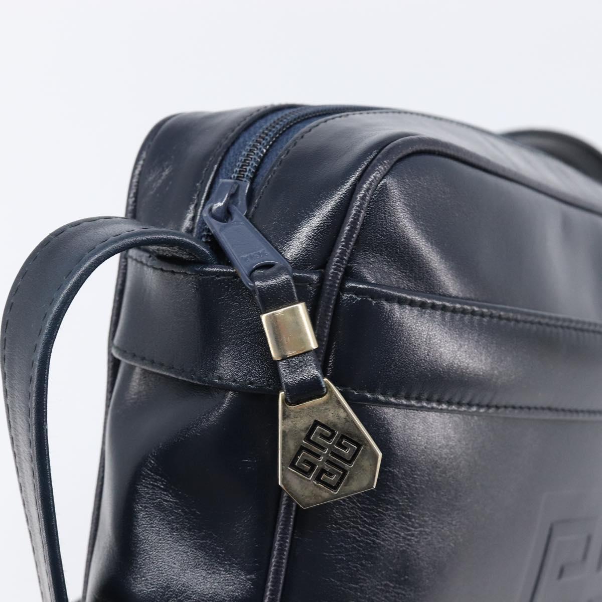 GIVENCHY Shoulder Bag Leather Navy Gold Auth ka7216