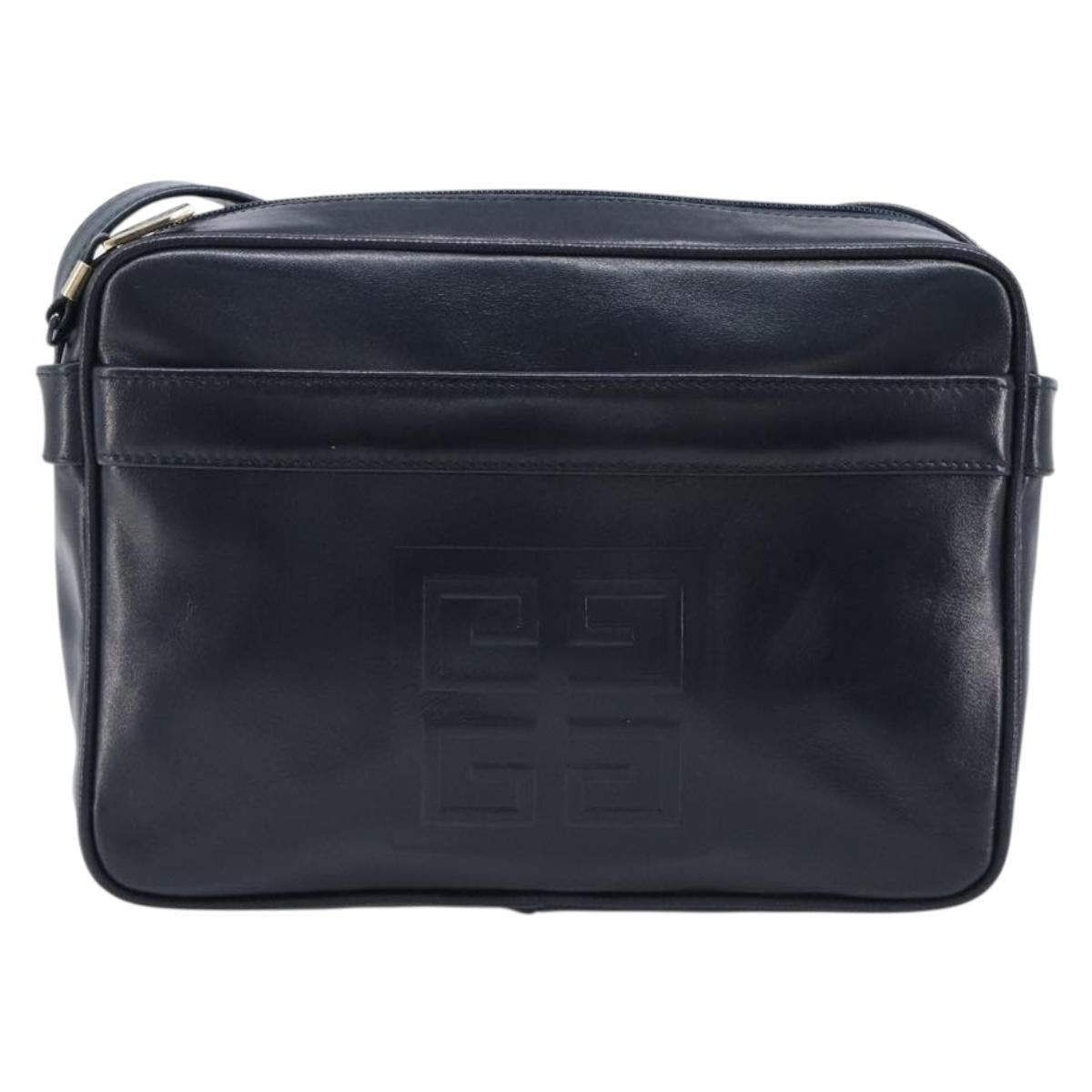 GIVENCHY Shoulder Bag Leather Navy Gold Auth ka7216