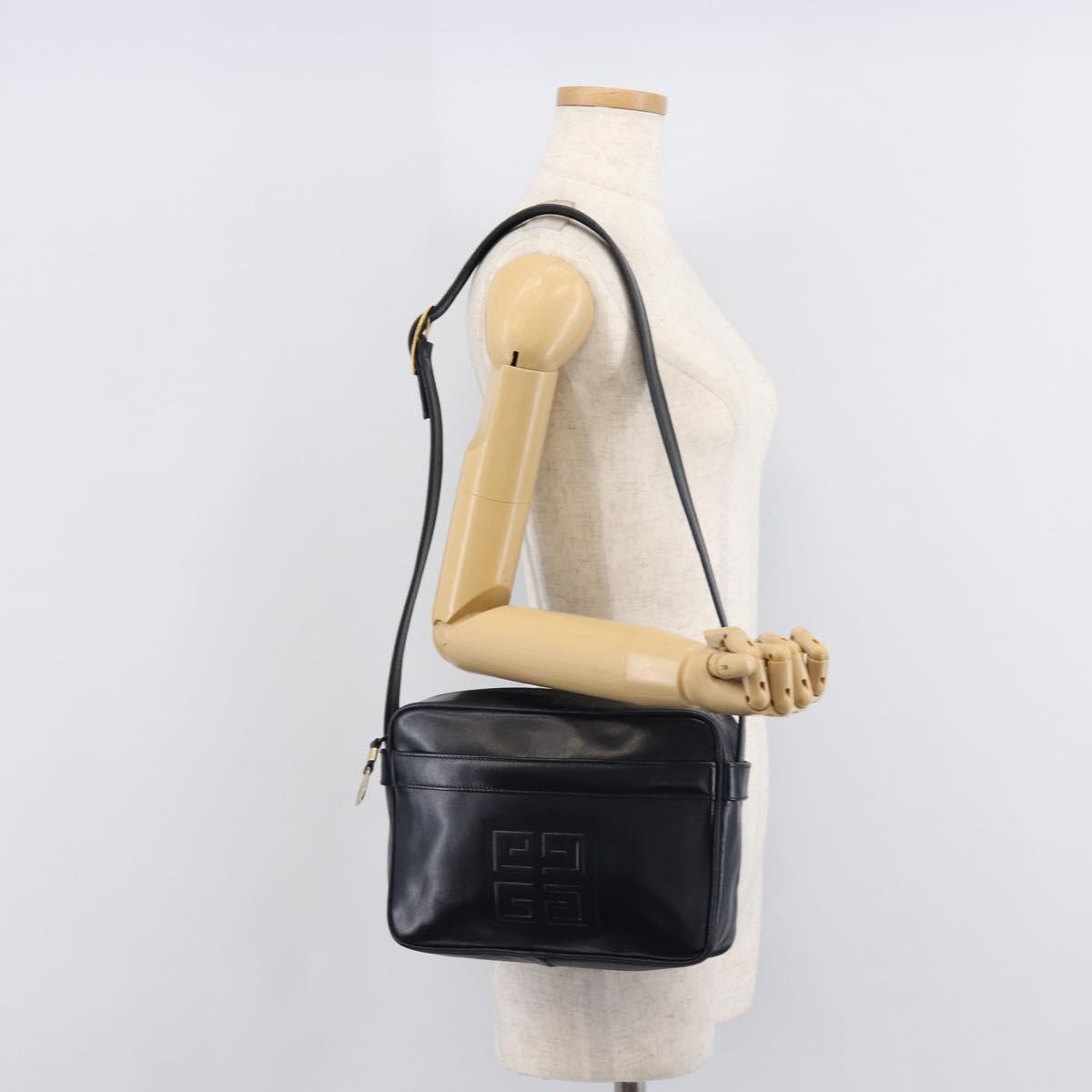 GIVENCHY Shoulder Bag Leather Navy Gold Auth ka7216