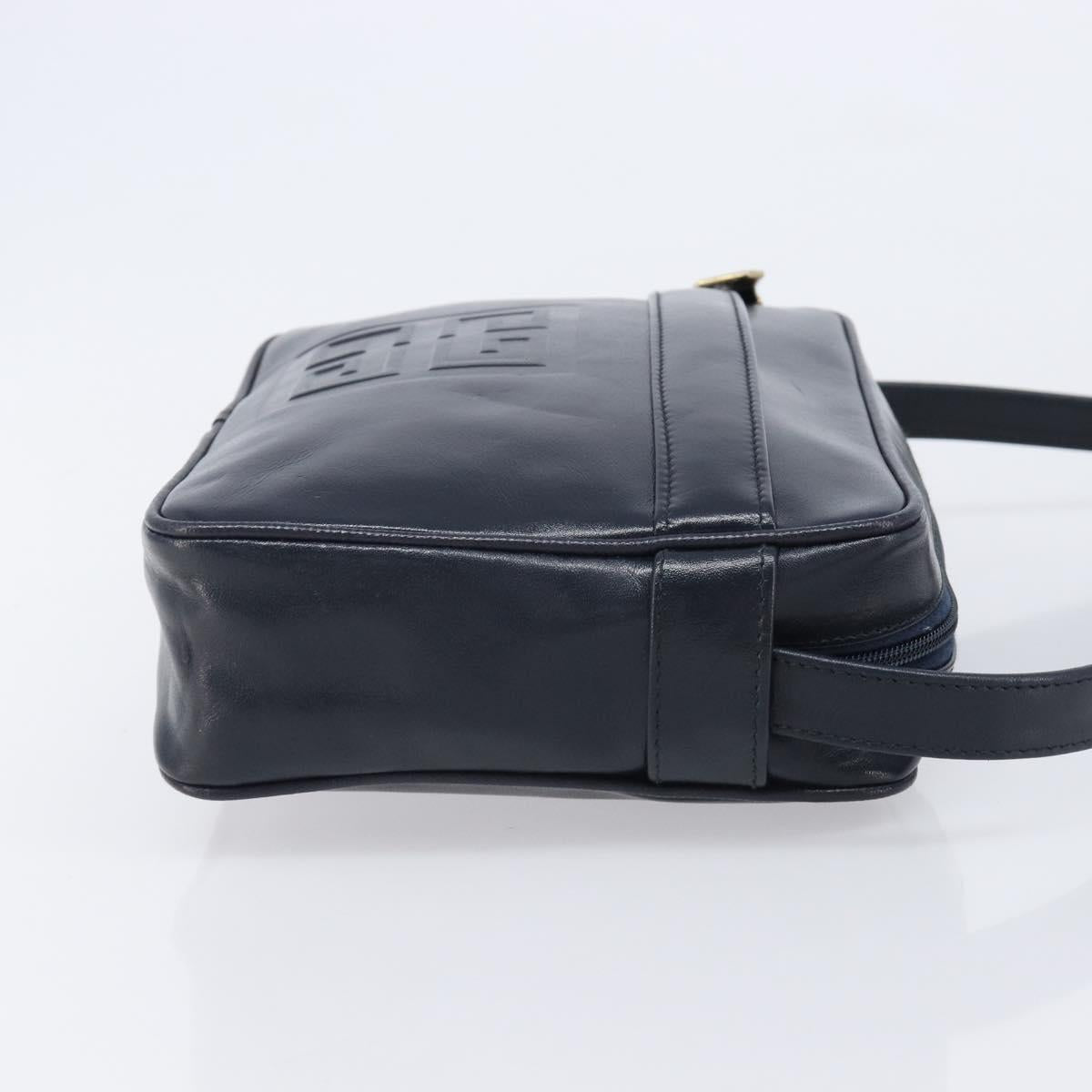 GIVENCHY Shoulder Bag Leather Navy Gold Auth ka7216