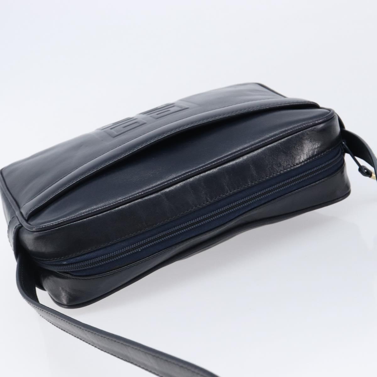 GIVENCHY Shoulder Bag Leather Navy Gold Auth ka7216