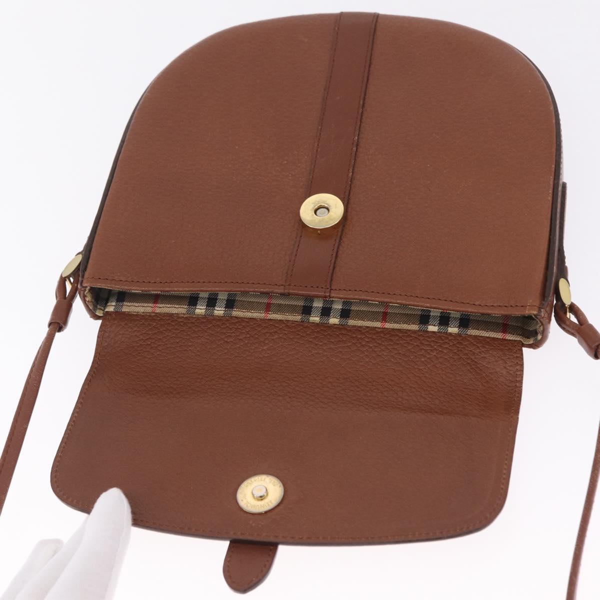 Burberrys Shoulder Bag Leather Brown Gold Auth ka7217