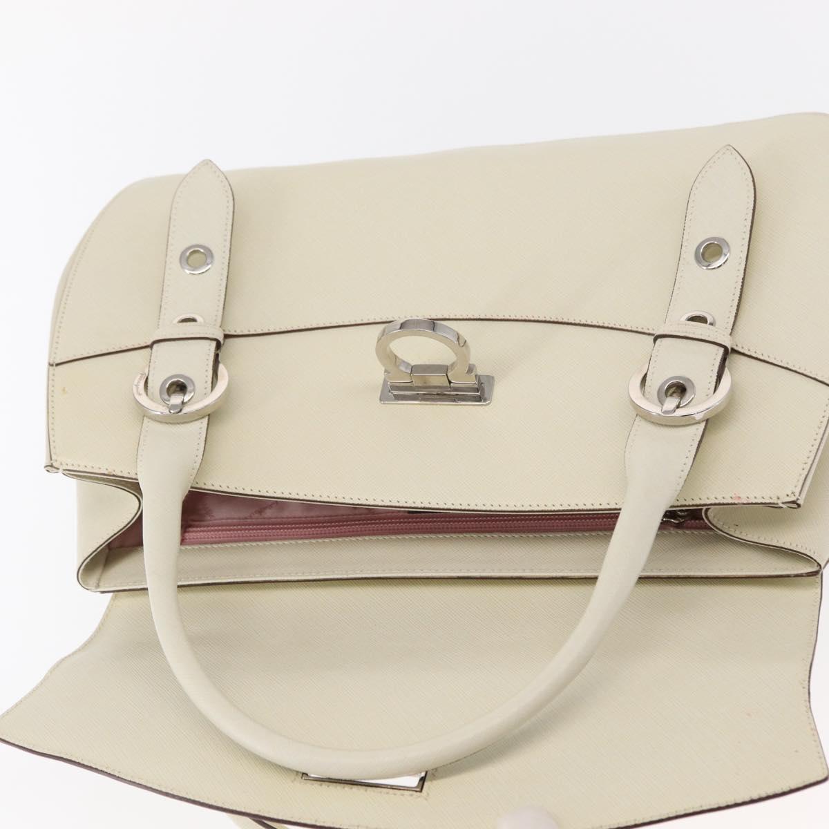 Salvatore Ferragamo Gancini Shoulder Bag Leather White Silver Auth ka722