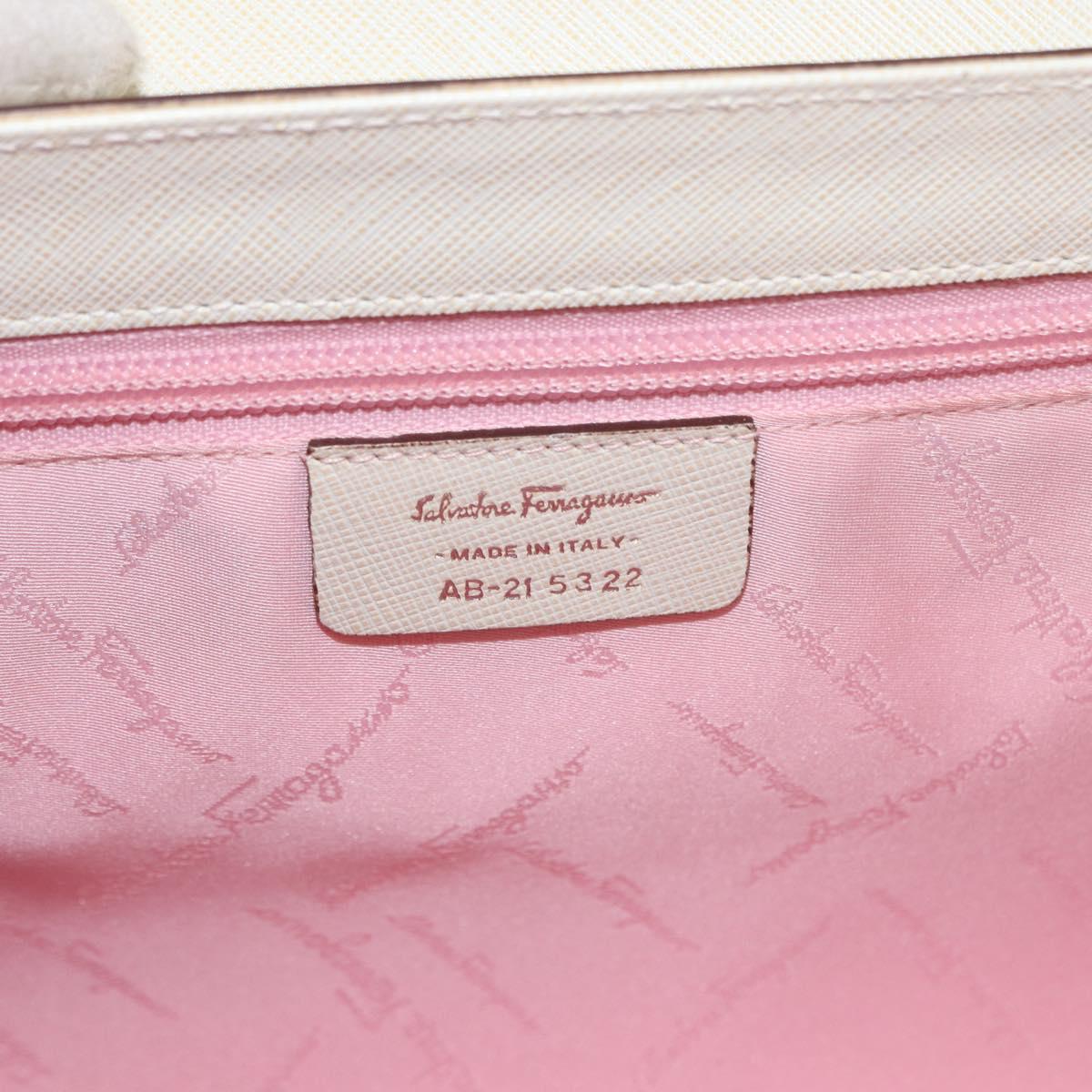 Salvatore Ferragamo Gancini Shoulder Bag Leather White Silver Auth ka722