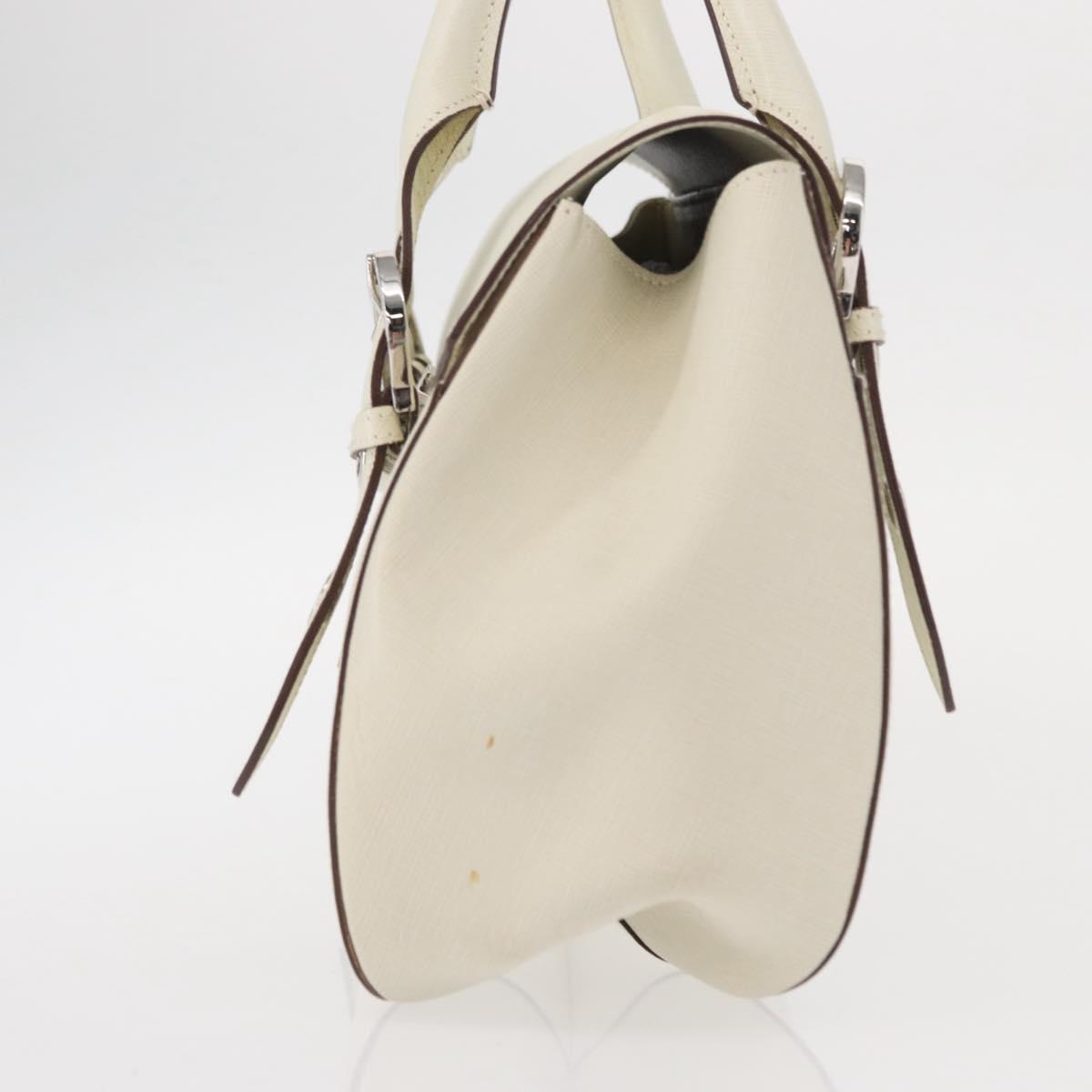 Salvatore Ferragamo Gancini Shoulder Bag Leather White Silver Auth ka722