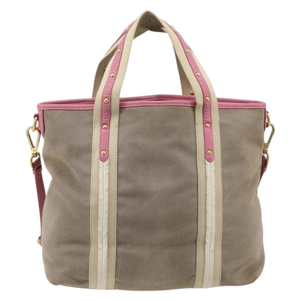 PRADA Hand Bag Canvas 2way Beige Gold Auth ka7234A