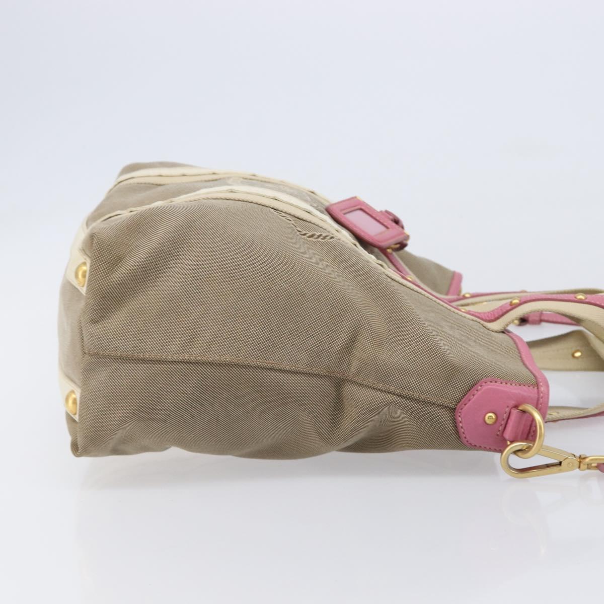 PRADA Hand Bag Canvas 2way Beige Gold Auth ka7234A