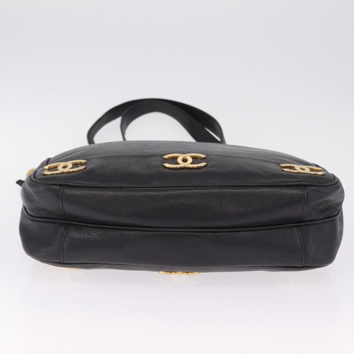 CHANEL Triple Coco Chain Shoulder Bag Caviar Skin Black Gold CC Auth ka7237V