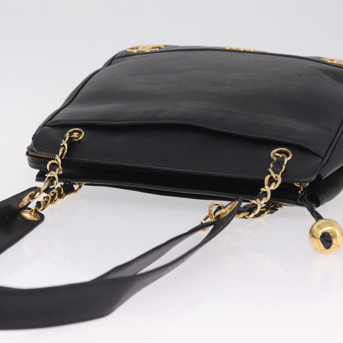 CHANEL Triple Coco Chain Shoulder Bag Caviar Skin Black Gold CC Auth ka7237V