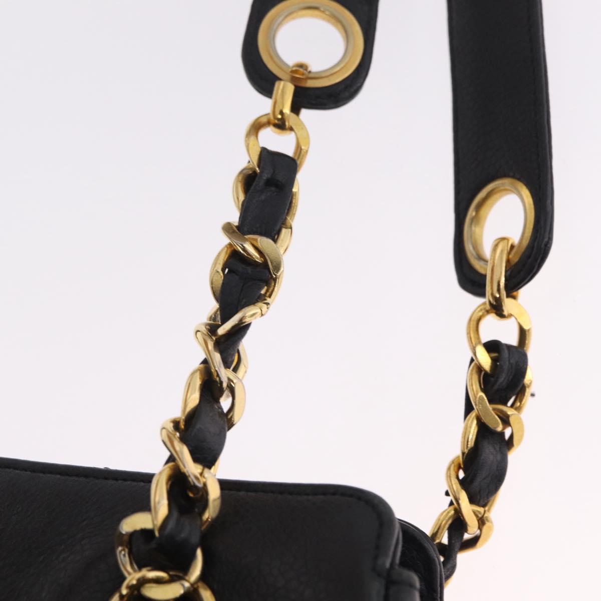 CHANEL Triple Coco Chain Shoulder Bag Caviar Skin Black Gold CC Auth ka7237V