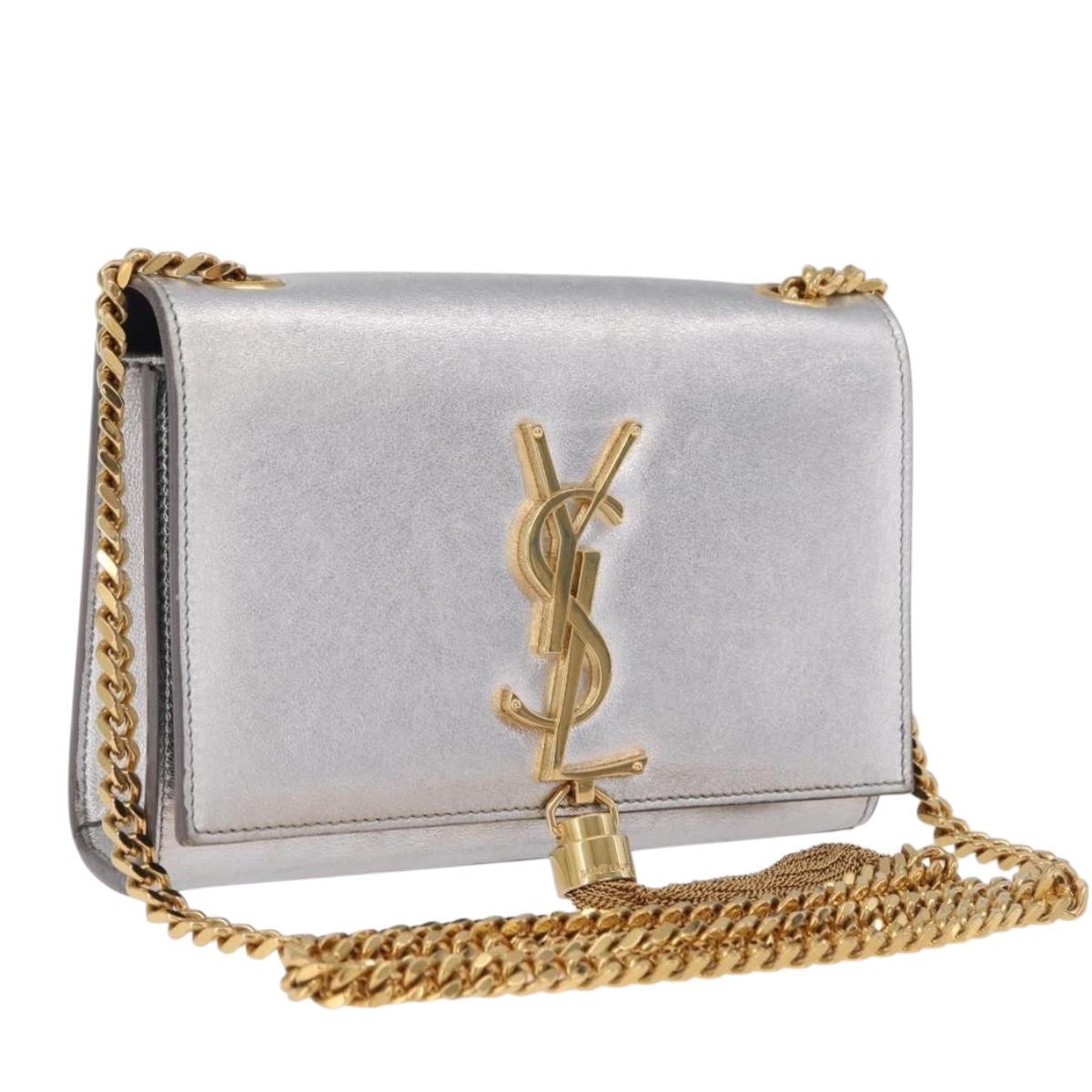 Saint Laurent Kate Tassel Chain Shoulder Bag Leather Silver Gold Auth ka7241A