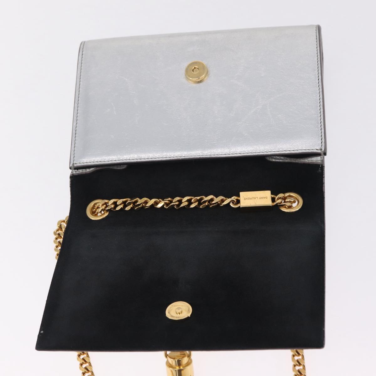 Saint Laurent Kate Tassel Chain Shoulder Bag Leather Silver Gold Auth ka7241A