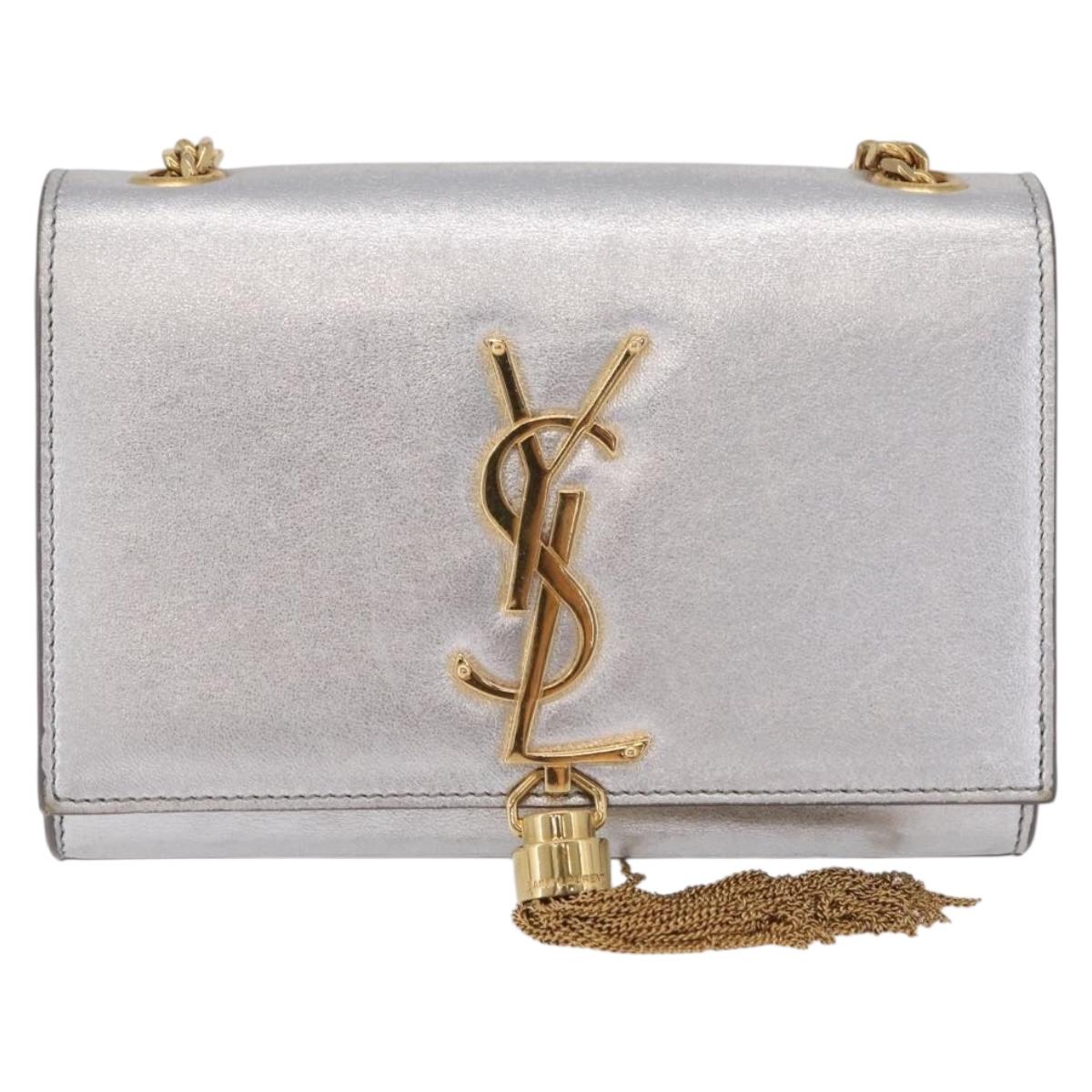 Saint Laurent Kate Tassel Chain Shoulder Bag Leather Silver Gold Auth ka7241A