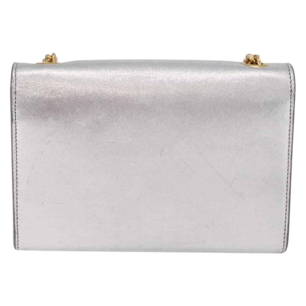 Saint Laurent Kate Tassel Chain Shoulder Bag Leather Silver Gold Auth ka7241A