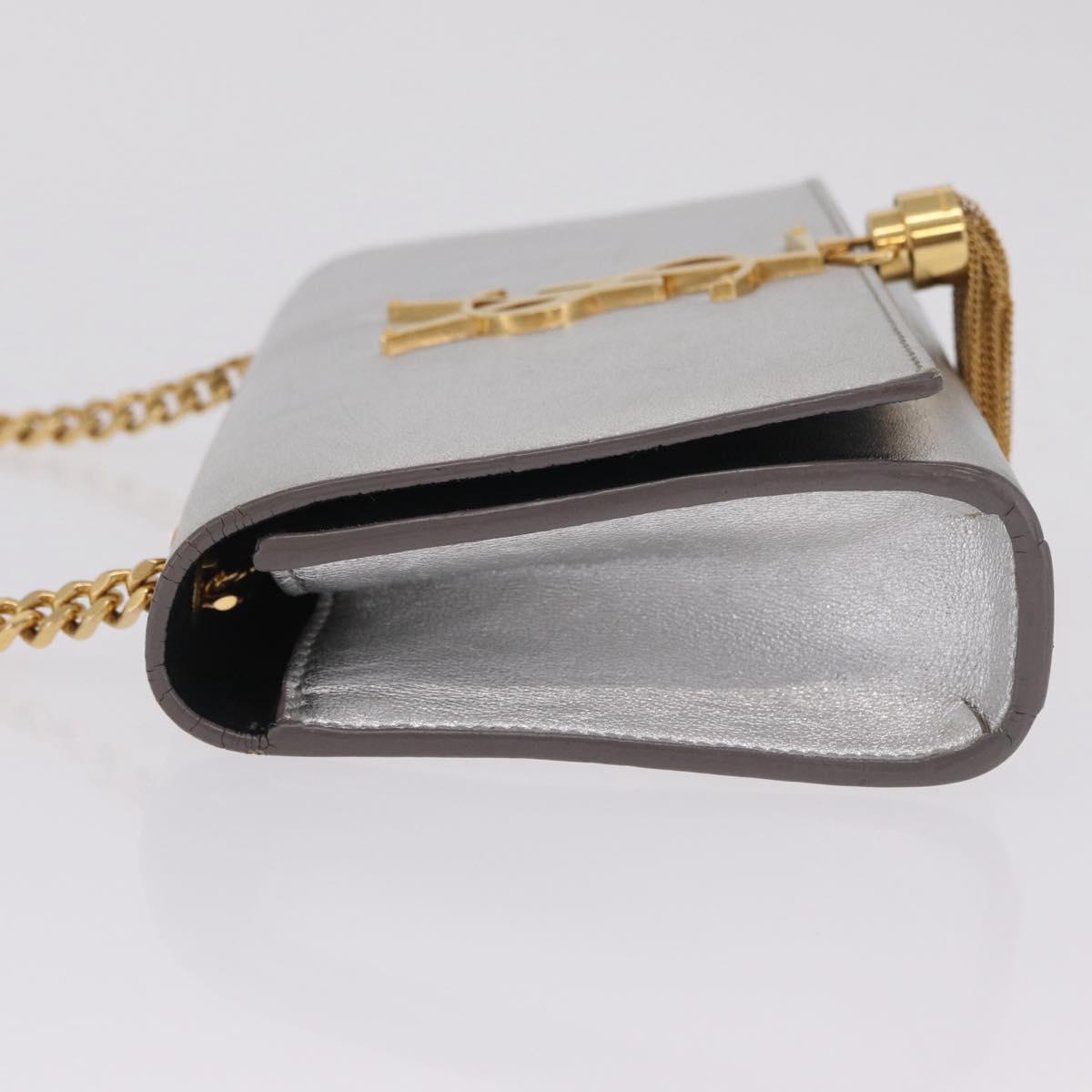 Saint Laurent Kate Tassel Chain Shoulder Bag Leather Silver Gold Auth ka7241A
