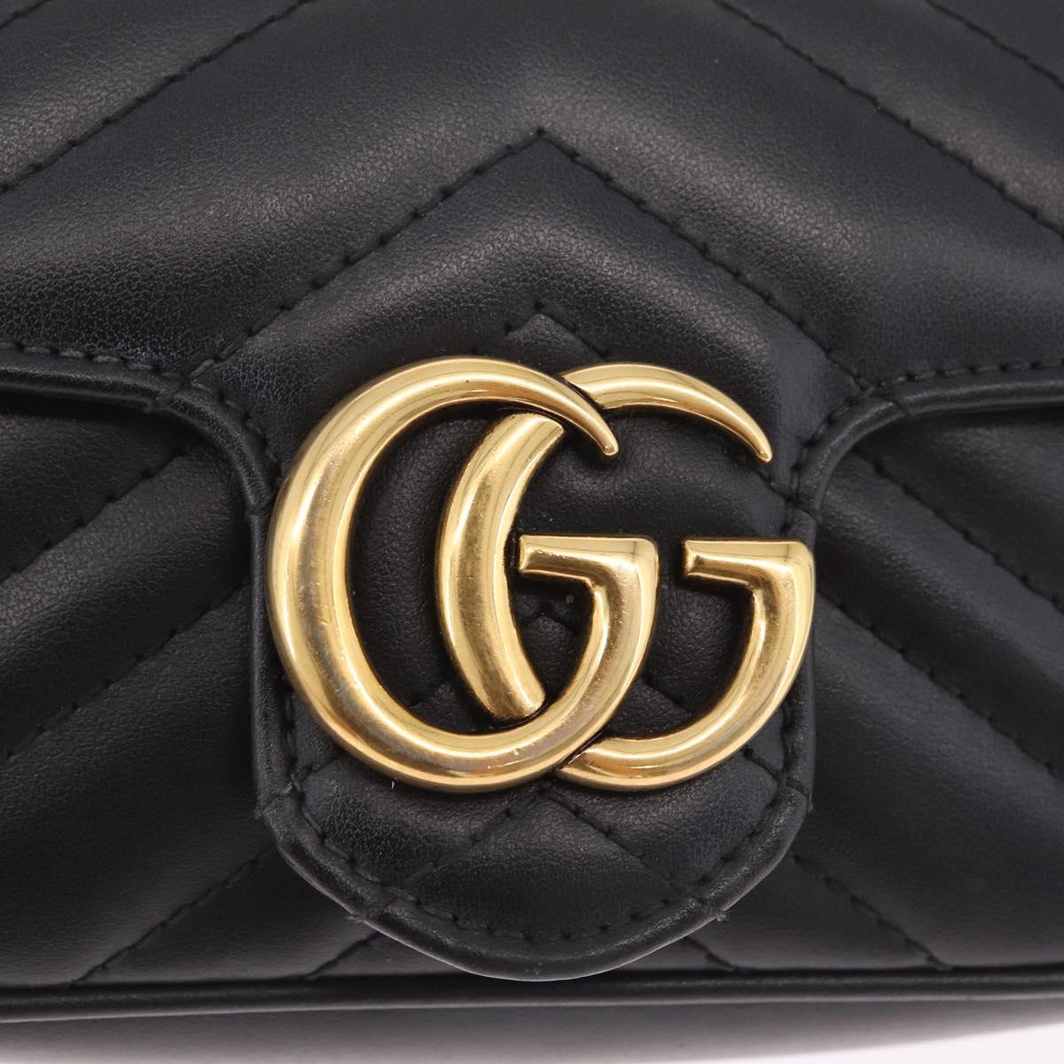 GUCCI GG Marmont Chain Shoulder Bag Leather Black Gold 476433 Auth ka7242