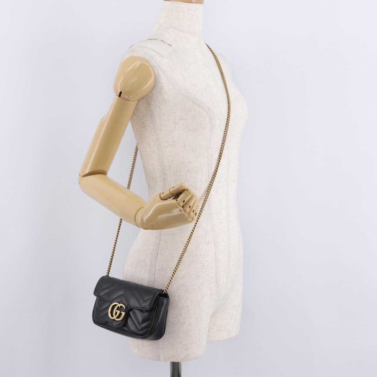 GUCCI GG Marmont Chain Shoulder Bag Leather Black Gold 476433 Auth ka7242