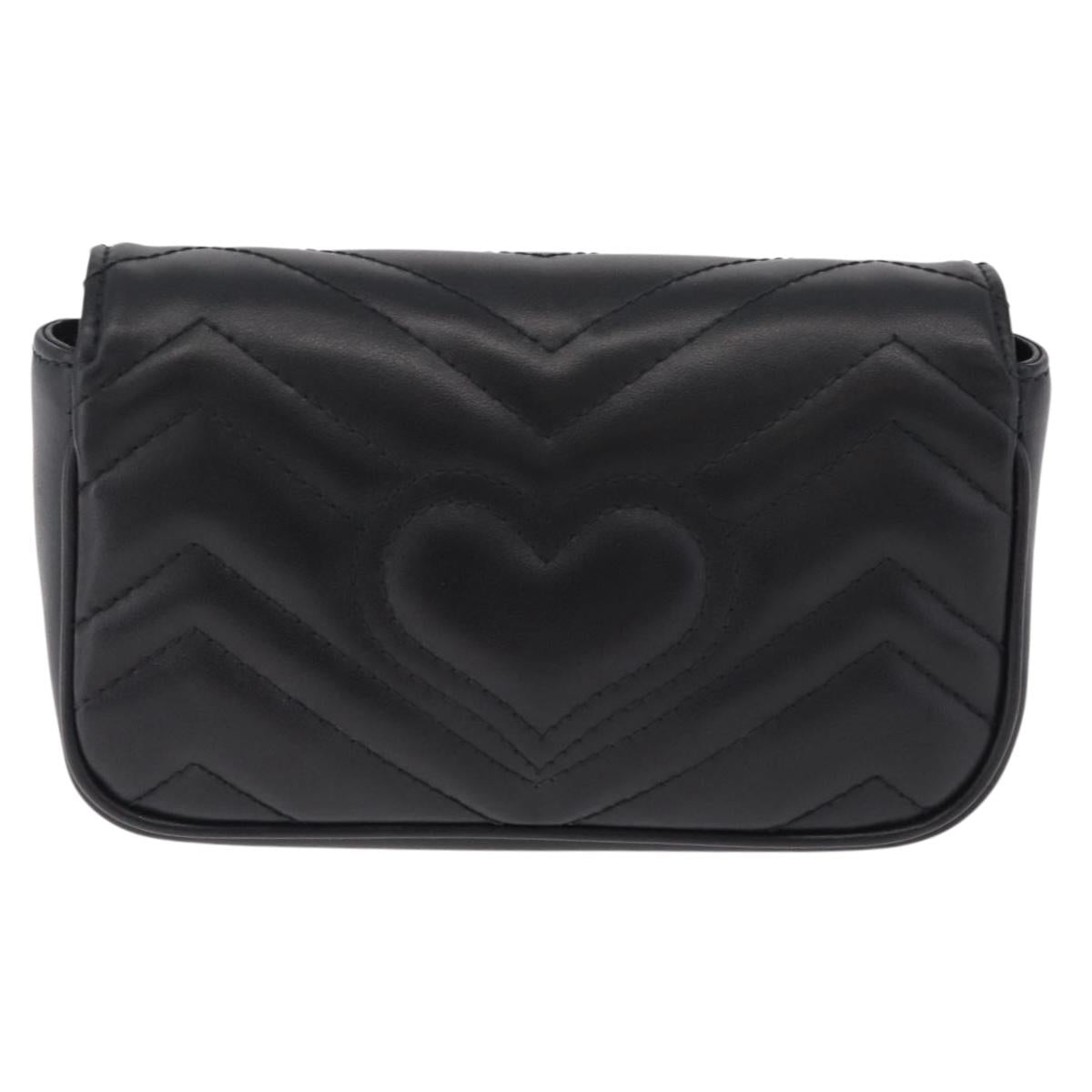 GUCCI GG Marmont Chain Shoulder Bag Leather Black Gold 476433 Auth ka7242