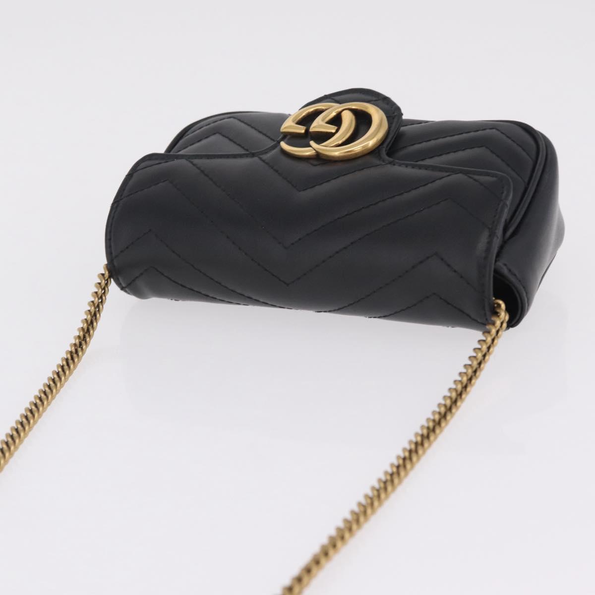 GUCCI GG Marmont Chain Shoulder Bag Leather Black Gold 476433 Auth ka7242