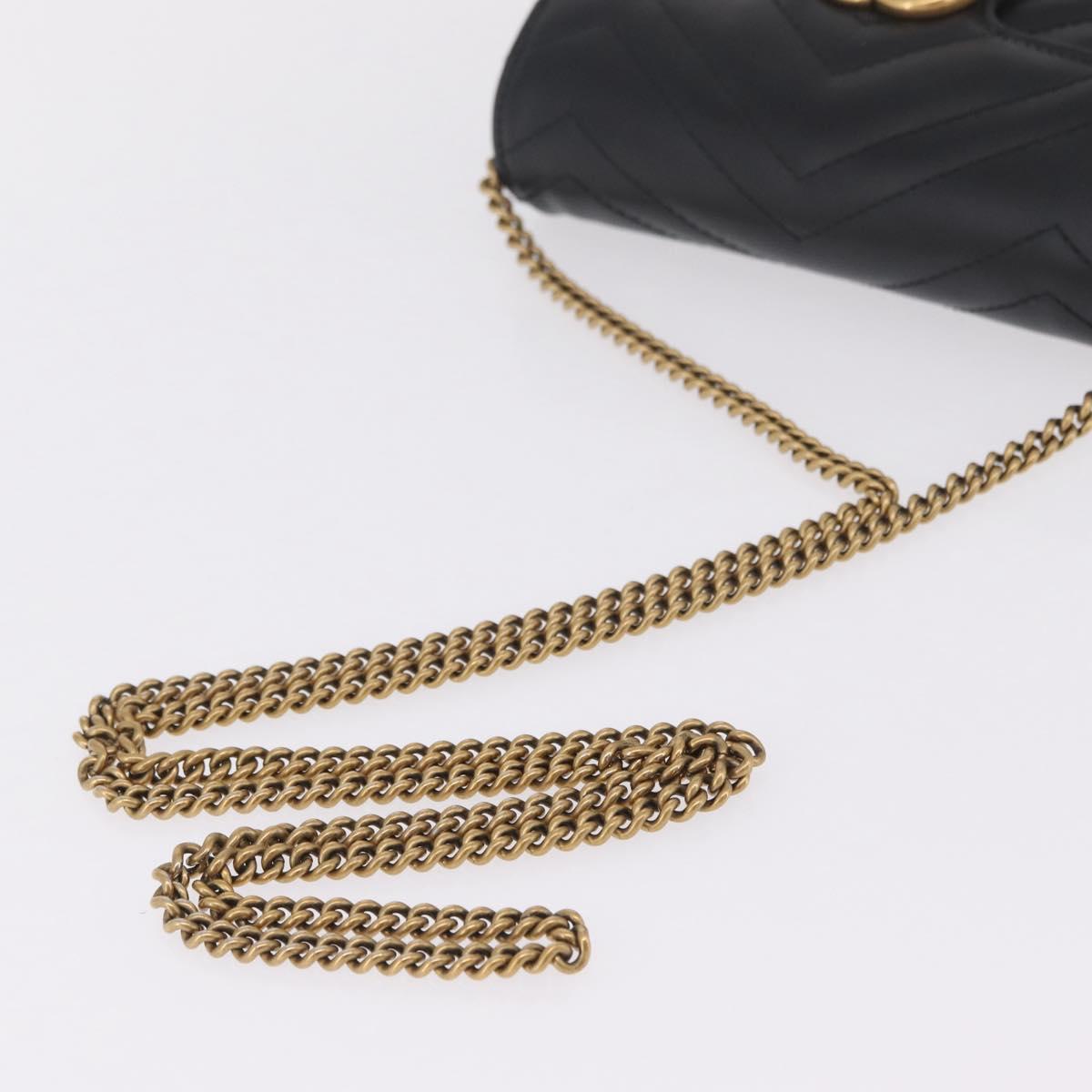 GUCCI GG Marmont Chain Shoulder Bag Leather Black Gold 476433 Auth ka7242