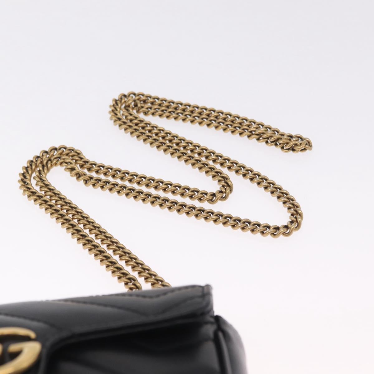 GUCCI GG Marmont Chain Shoulder Bag Leather Black Gold 476433 Auth ka7242