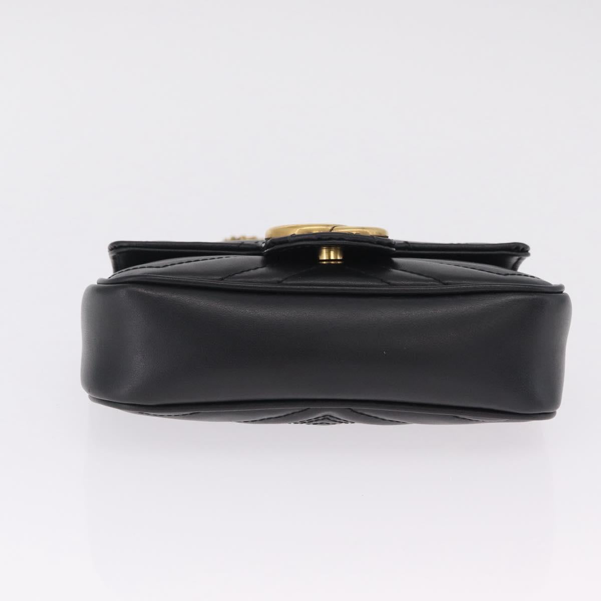 GUCCI GG Marmont Chain Shoulder Bag Leather Black Gold 476433 Auth ka7242
