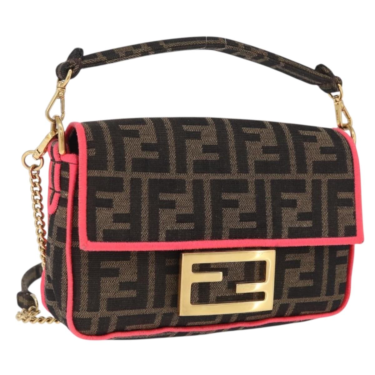 FENDI Zucca Canvas Baguette Small Shoulder Bag 2way Black Brown Auth ka7247V