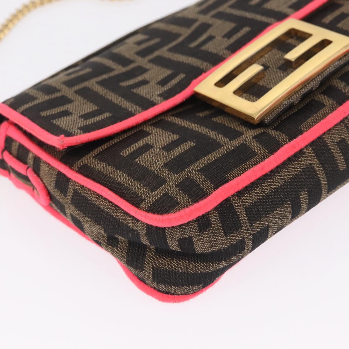 FENDI Zucca Canvas Baguette Small Shoulder Bag 2way Black Brown Auth ka7247V