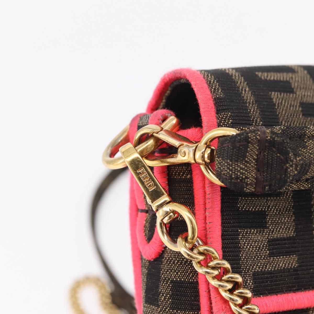 FENDI Zucca Canvas Baguette Small Shoulder Bag 2way Black Brown Auth ka7247V